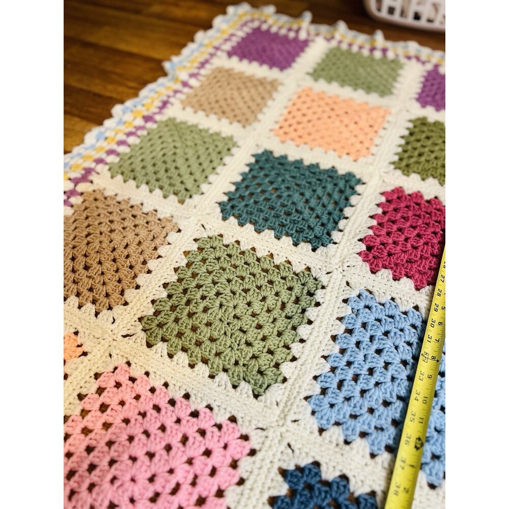 Vintage Handmade Patch Crochet Afghan Size 53 X 58 Multicolor Granny Cozy - Picture 9 of 12